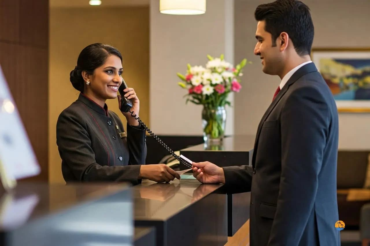 Lobby hotelowe z detalami oświetlenia